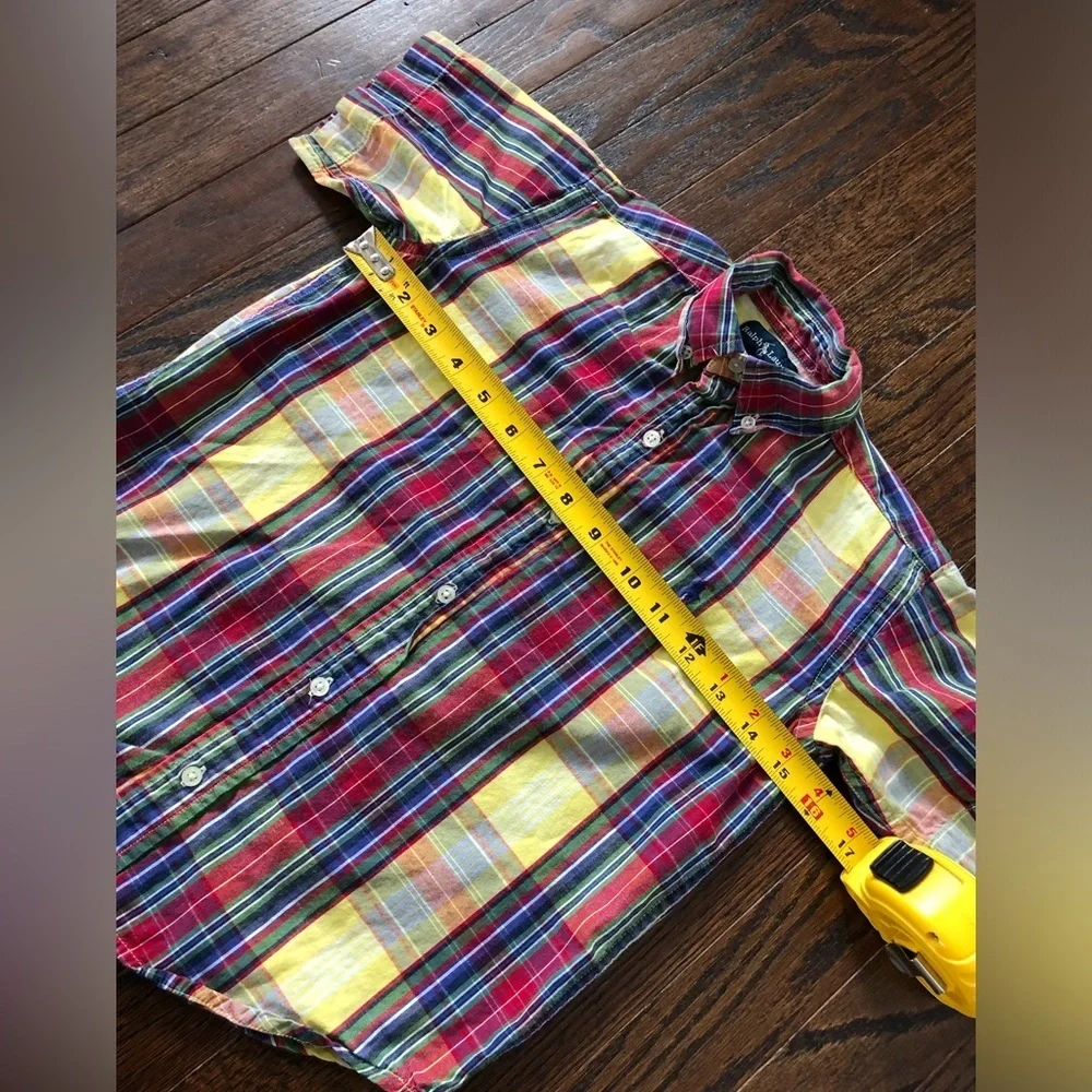 Ralph Lauren Boys 6 Yellow/Red/Blue Plaid Short-Sleeved Cotton Button-Down Shirt